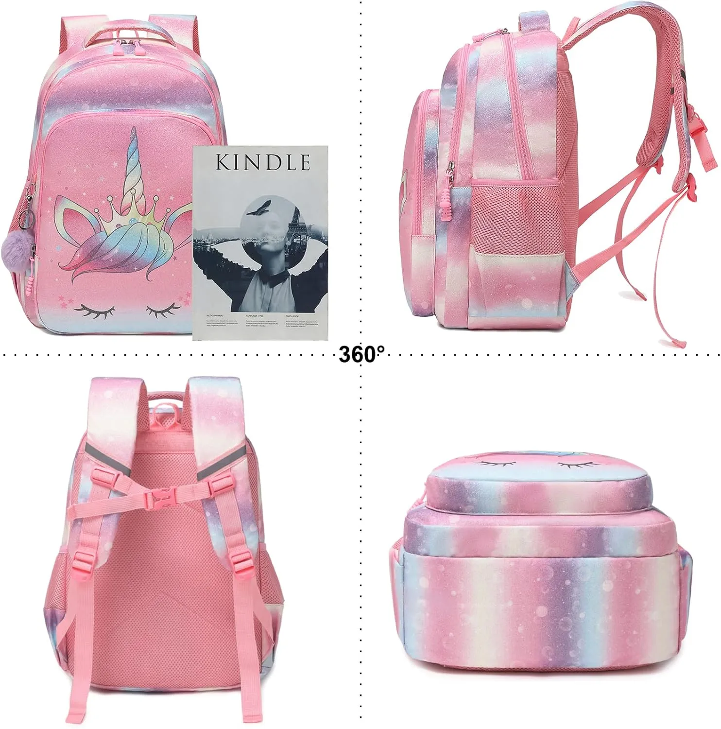 Meisohua School Backpacks Girls Unicorn Backpack with Lunch Bag and Pencil Case Kids 3 in 1 Bookbags School Bag Set