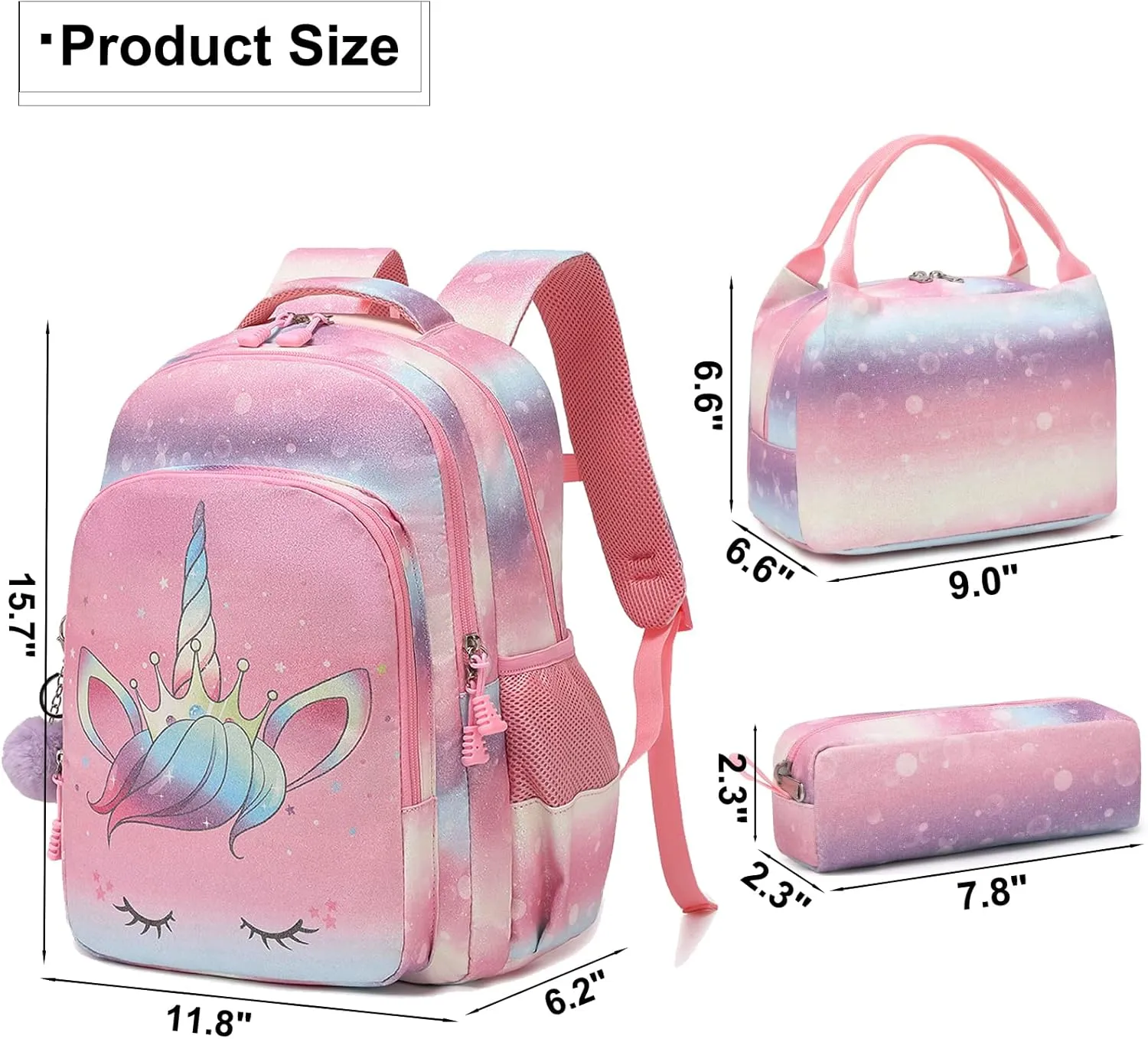 Meisohua School Backpacks Girls Unicorn Backpack with Lunch Bag and Pencil Case Kids 3 in 1 Bookbags School Bag Set
