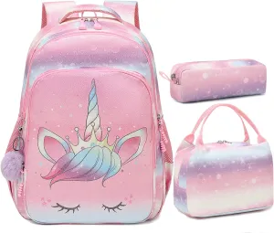 Meisohua School Backpacks Girls Unicorn Backpack with Lunch Bag and Pencil Case Kids 3 in 1 Bookbags School Bag Set