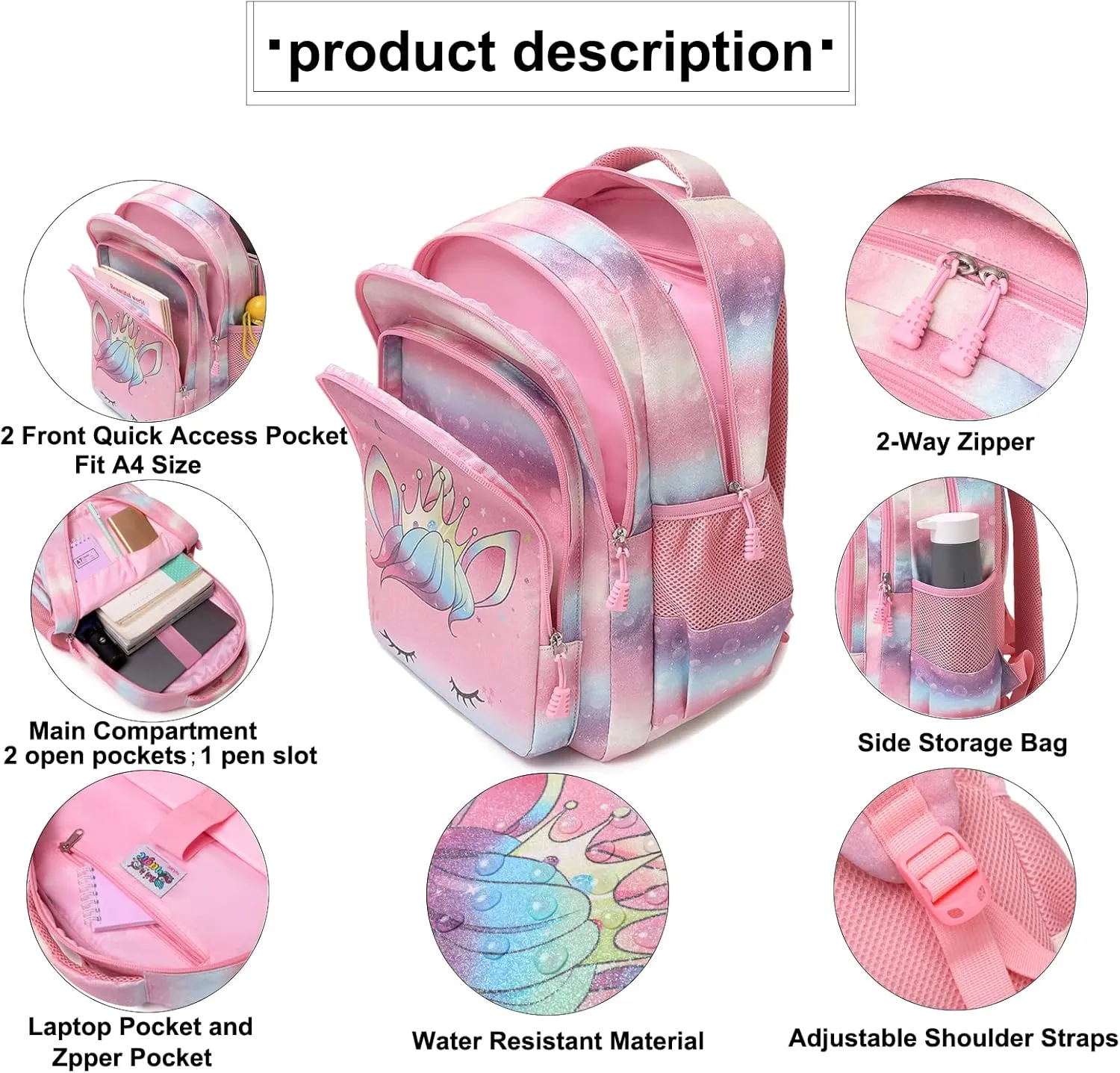 Meisohua School Backpacks Girls Unicorn Backpack with Lunch Bag and Pencil Case Kids 3 in 1 Bookbags School Bag Set