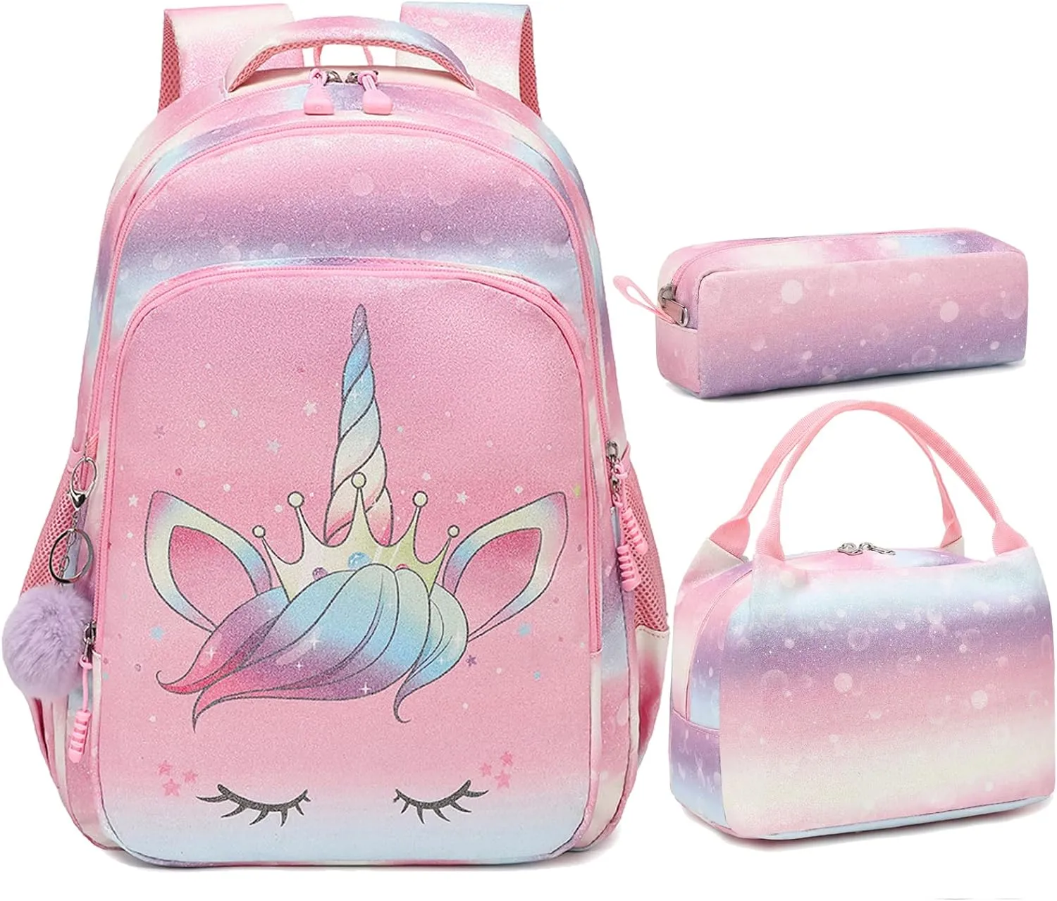 Meisohua School Backpacks Girls Unicorn Backpack with Lunch Bag and Pencil Case Kids 3 in 1 Bookbags School Bag Set
