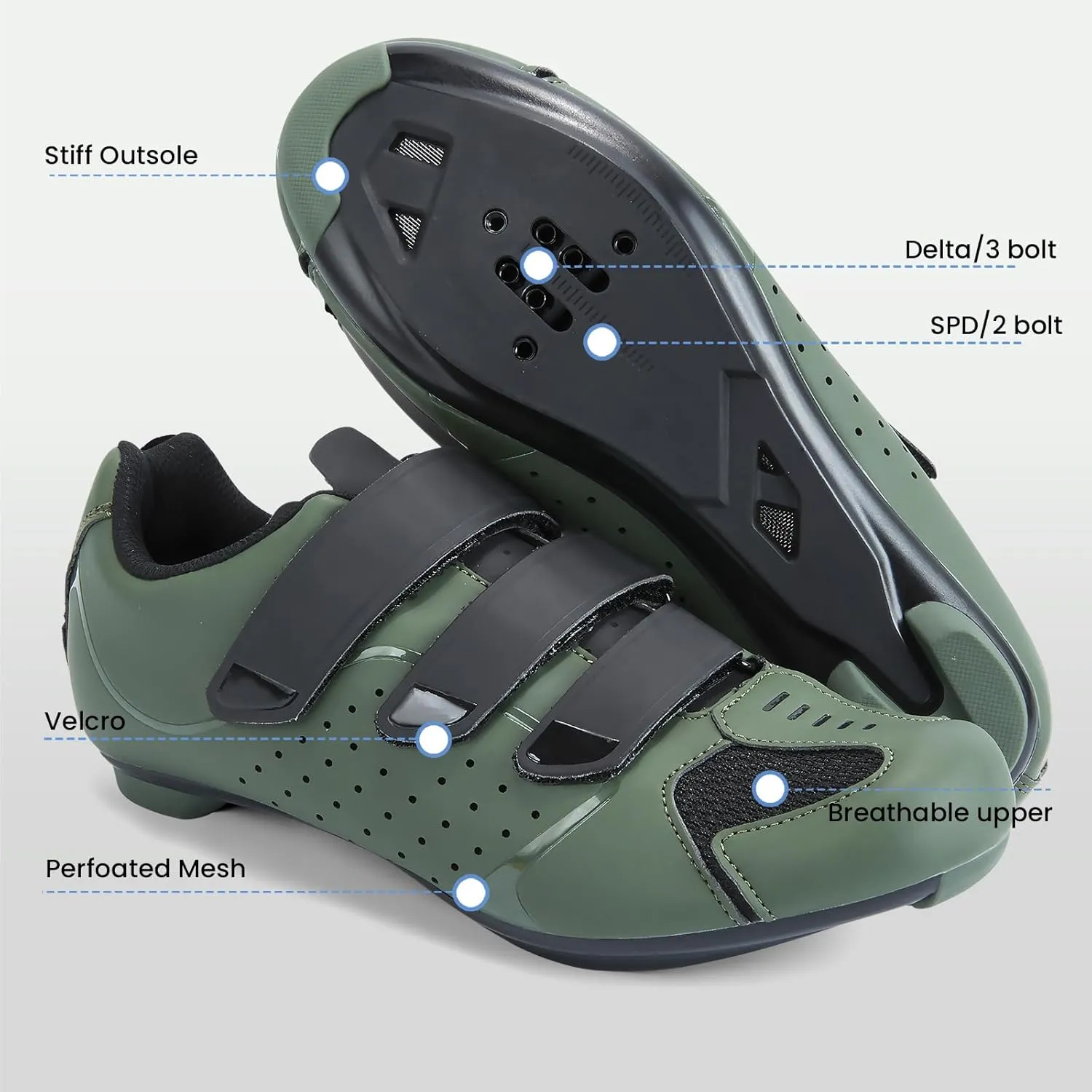 Mens Cycling Shoes for Peloton Size 7 to 15 - Compatible with 2 Bolt SPD Clips Indoor Cycling Spin Shoes with 3 Bolt Look Delta - for Outdoor Road Bike Riding