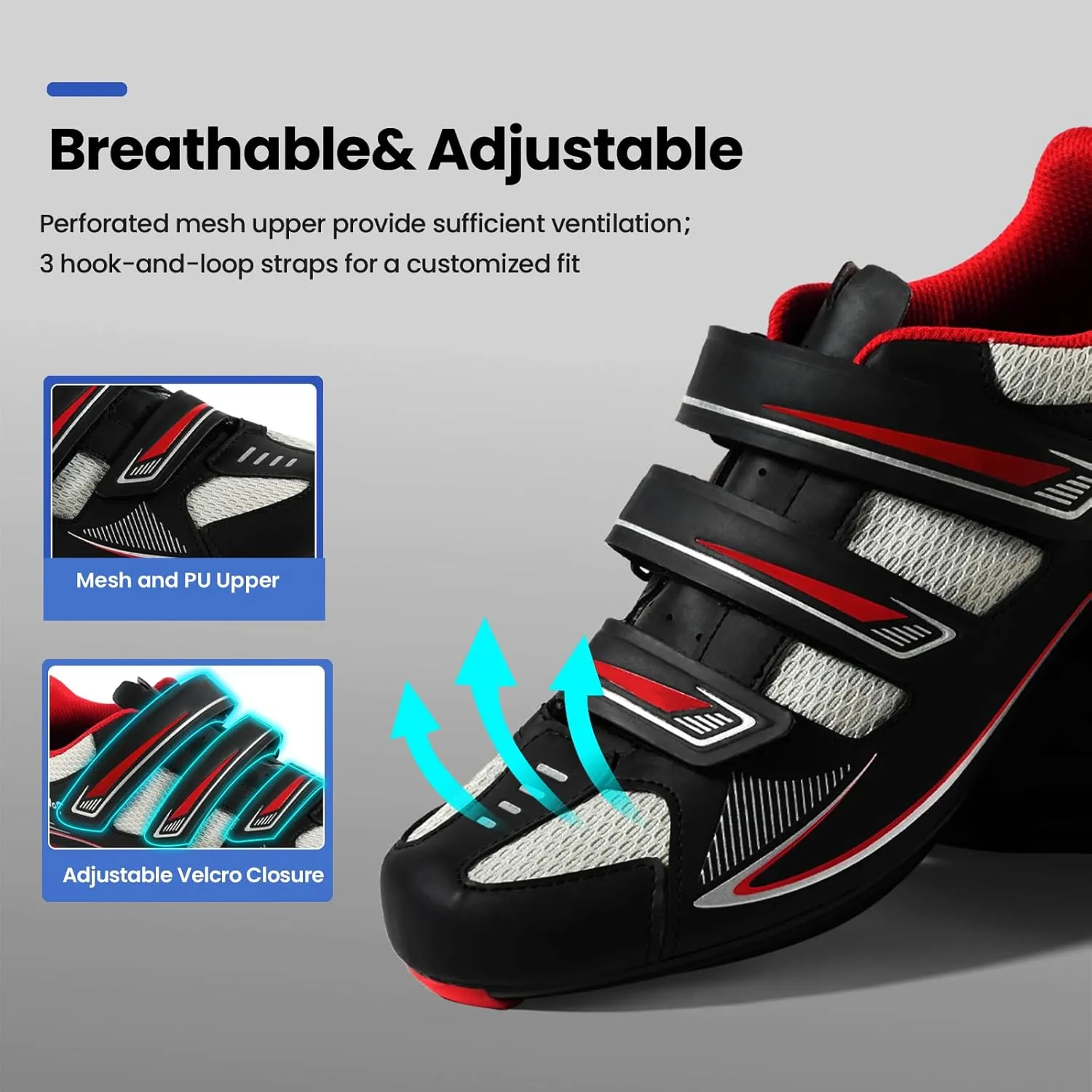 Mens Cycling Shoes for Peloton Size 7 to 15 - Compatible with 2 Bolt SPD Clips Indoor Cycling Spin Shoes with 3 Bolt Look Delta - for Outdoor Road Bike Riding