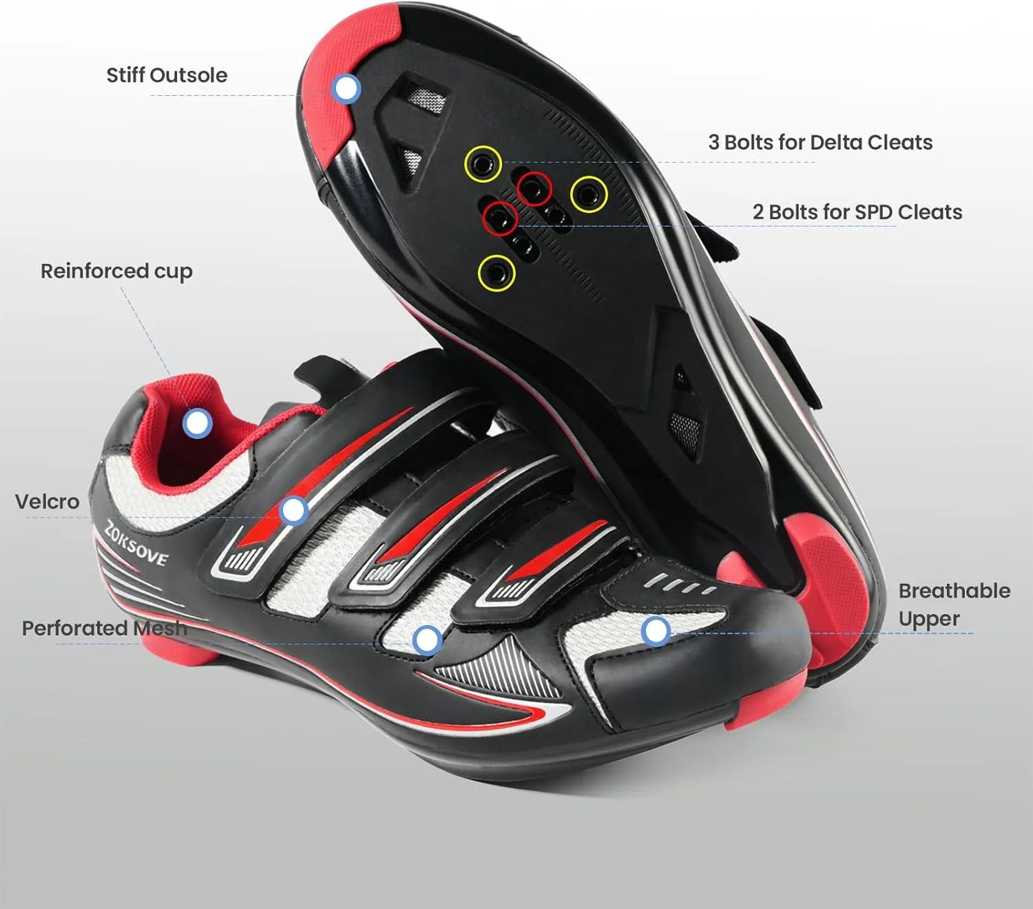 Mens Cycling Shoes for Peloton Size 7 to 15 - Compatible with 2 Bolt SPD Clips Indoor Cycling Spin Shoes with 3 Bolt Look Delta - for Outdoor Road Bike Riding
