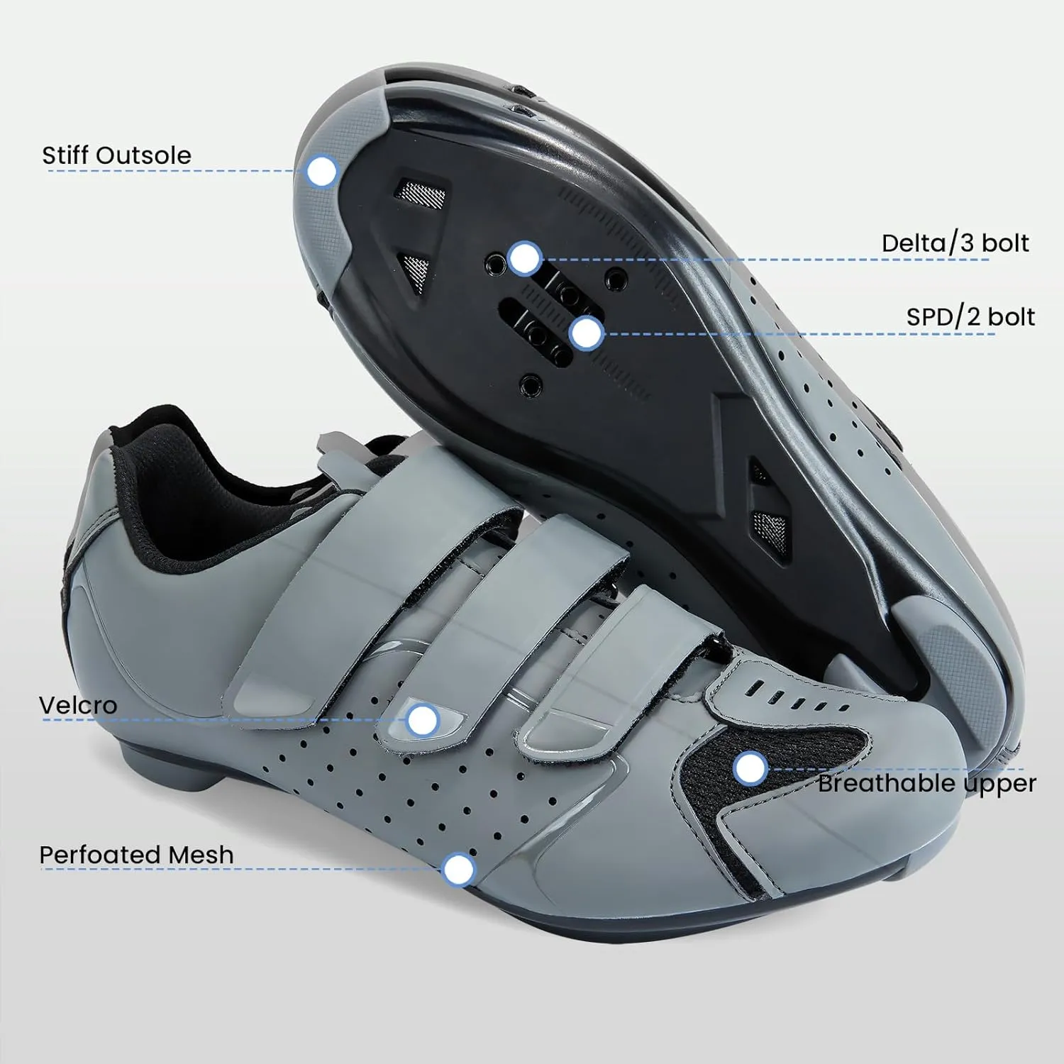 Mens Cycling Shoes for Peloton Size 7 to 15 - Compatible with 2 Bolt SPD Clips Indoor Cycling Spin Shoes with 3 Bolt Look Delta - for Outdoor Road Bike Riding