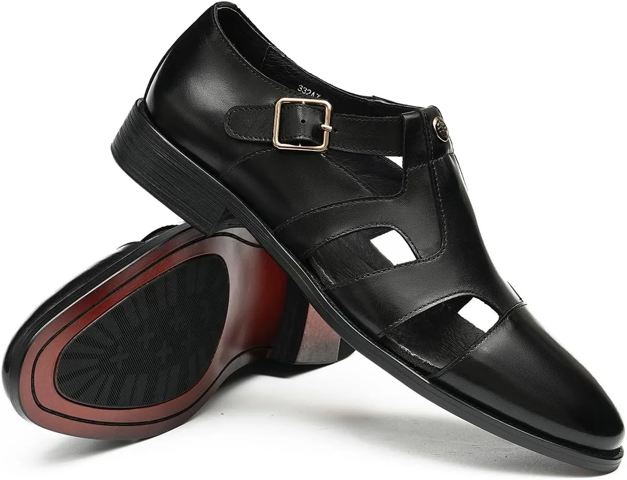 Men's Leather Dress Sandals with Agraffe Buckle| Business Casual Loafers Shoes | Breathable Comfortable Wide Adjustable Straps Summer Loafers