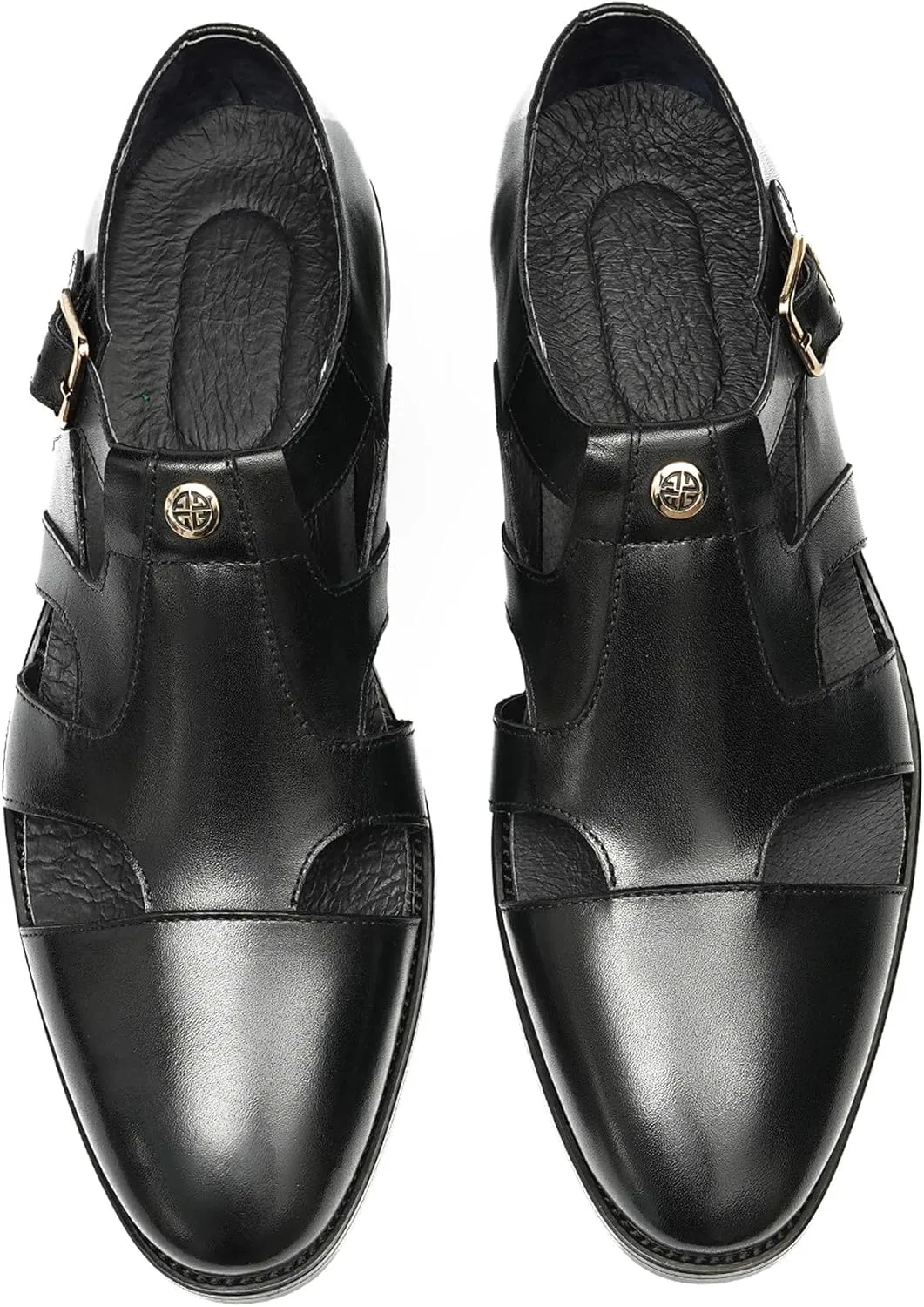 Men's Leather Dress Sandals with Agraffe Buckle| Business Casual Loafers Shoes | Breathable Comfortable Wide Adjustable Straps Summer Loafers