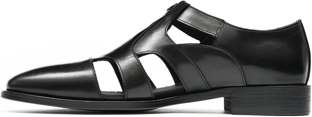 Men's Leather Dress Sandals with Agraffe Buckle| Business Casual Loafers Shoes | Breathable Comfortable Wide Adjustable Straps Summer Loafers