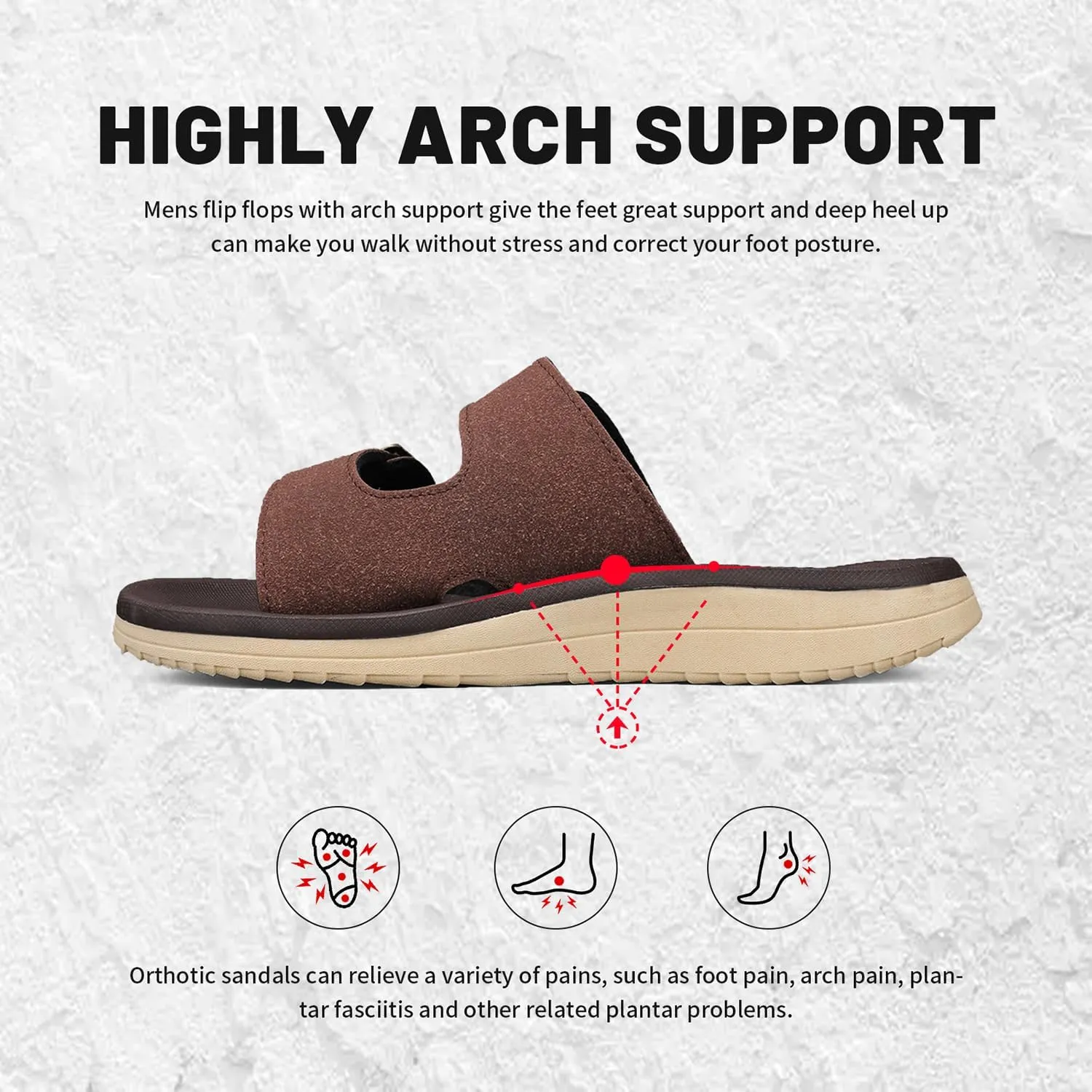 Mens Sandals Arch Support Comfortable Beach Slides with Adjustable Buckle Straps Slippers for Men