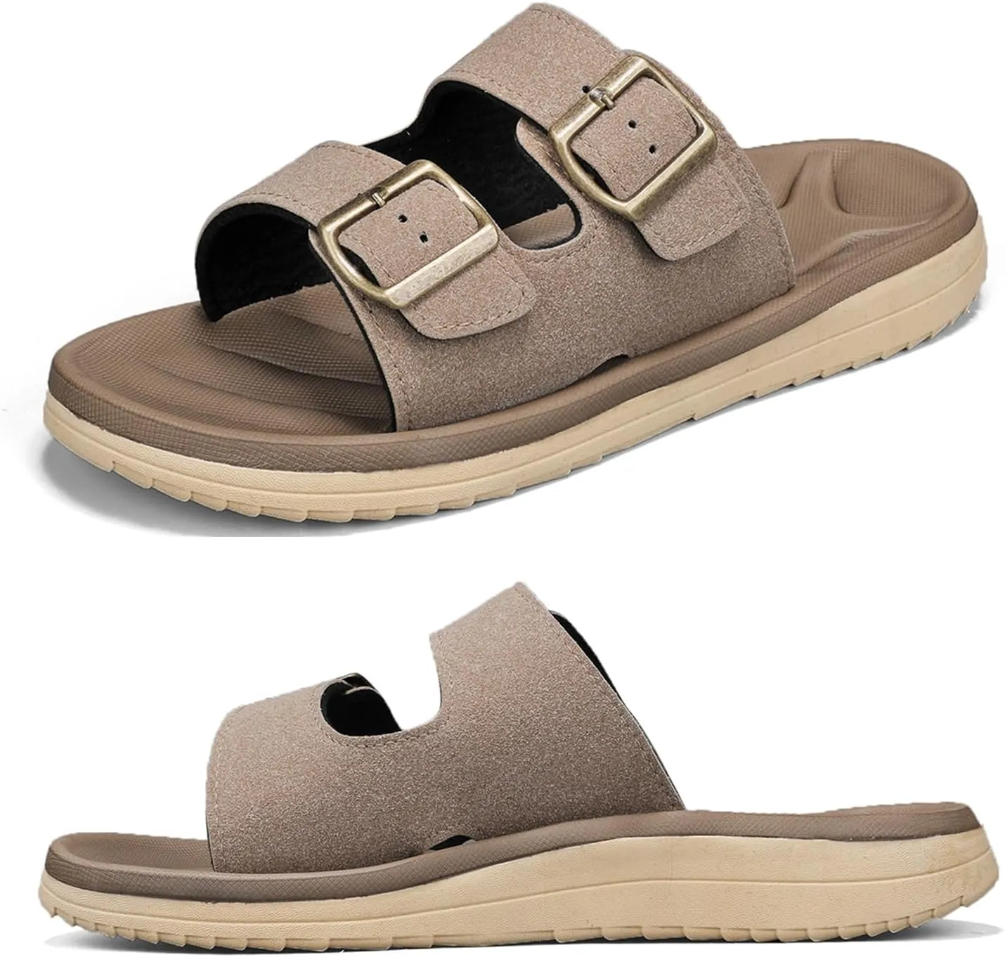 Mens Sandals Arch Support Comfortable Beach Slides with Adjustable Buckle Straps Slippers for Men