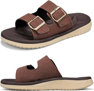 Mens Sandals Arch Support Comfortable Beach Slides with Adjustable Buckle Straps Slippers for Men