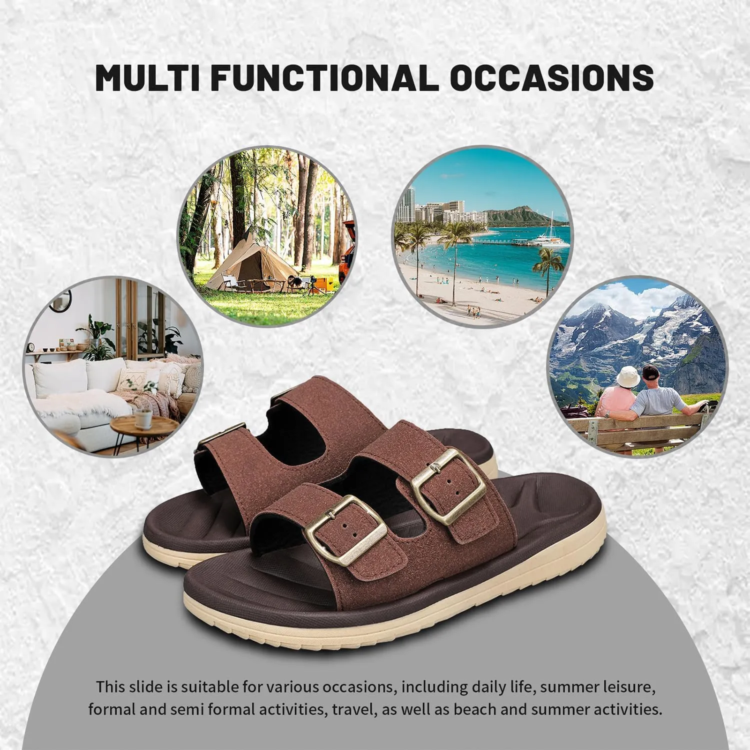 Mens Sandals Arch Support Comfortable Beach Slides with Adjustable Buckle Straps Slippers for Men