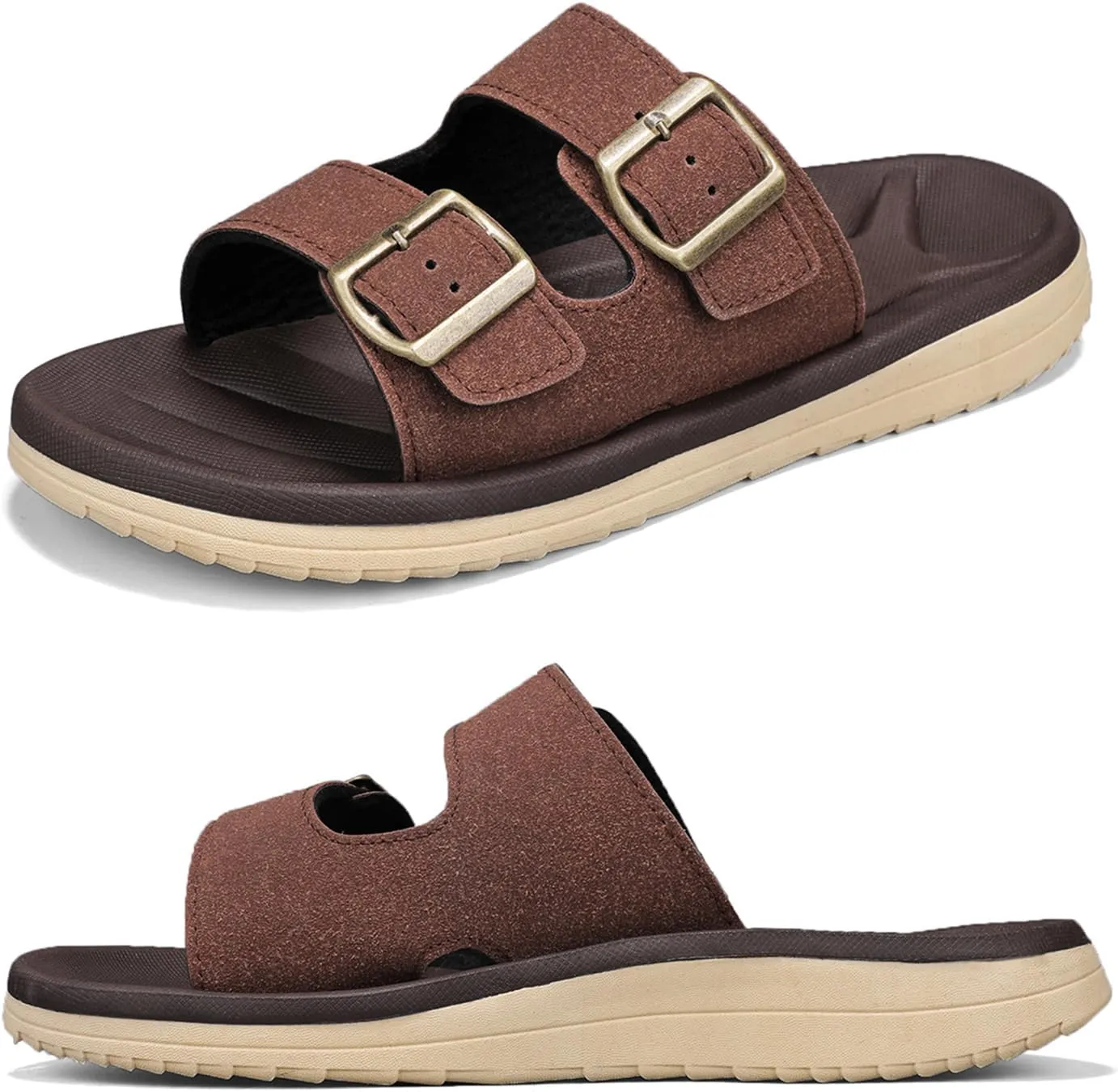 Mens Sandals Arch Support Comfortable Beach Slides with Adjustable Buckle Straps Slippers for Men