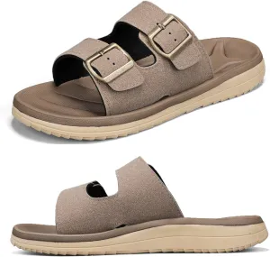 Mens Sandals Arch Support Comfortable Beach Slides with Adjustable Buckle Straps Slippers for Men