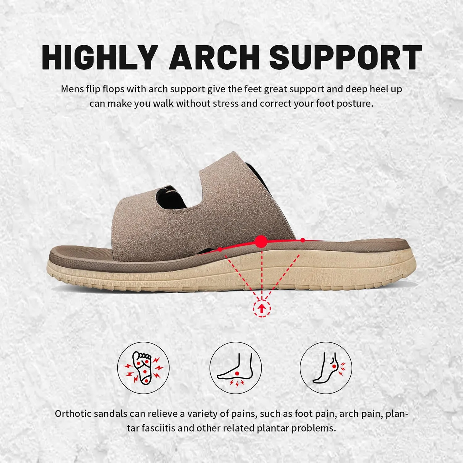 Mens Sandals Arch Support Comfortable Beach Slides with Adjustable Buckle Straps Slippers for Men