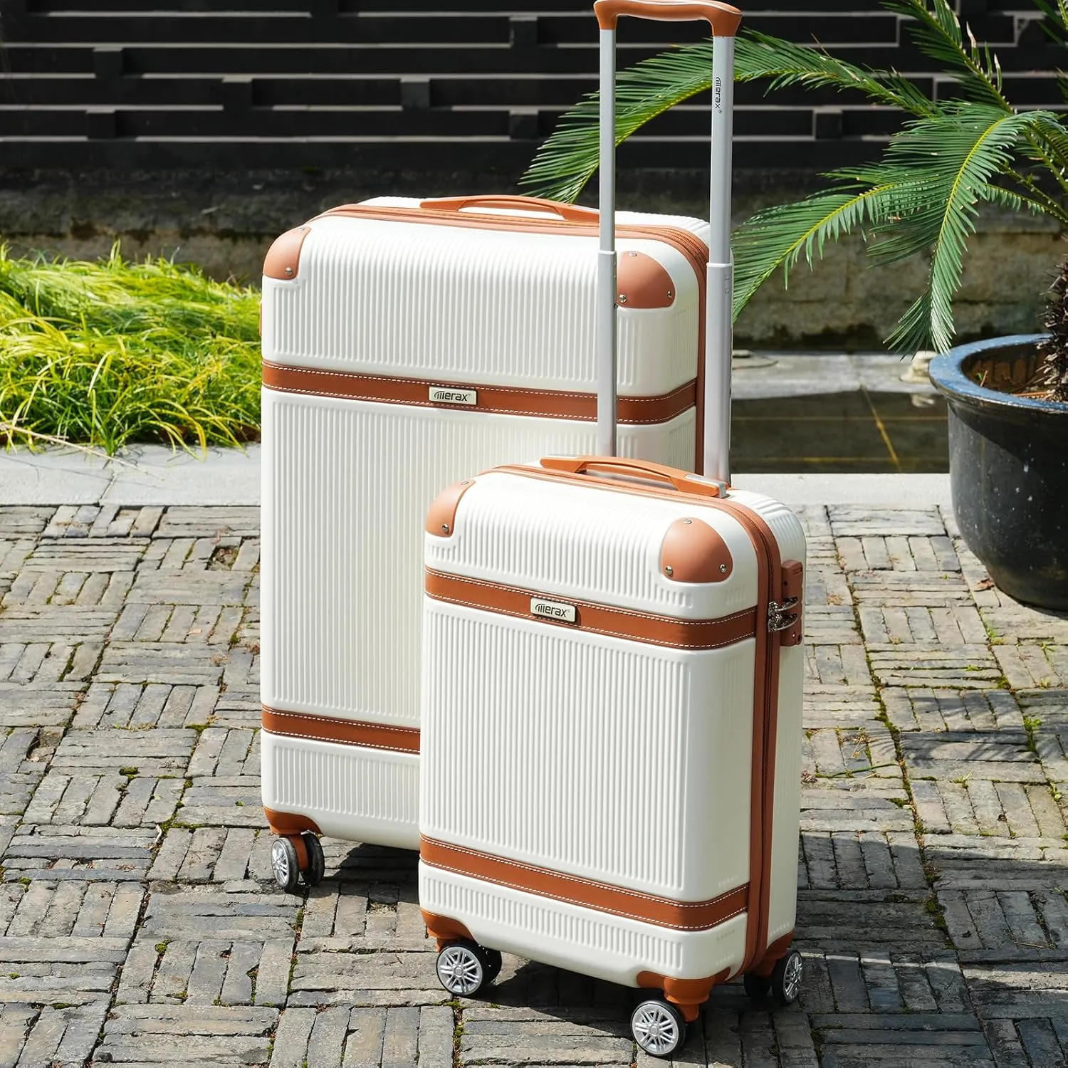 Merax Hardside Rugged Travel Suitcase Luggage with 8 Spinner Wheels, Collision-Protection Angle, 3-Piece Set, TSA Lock, Expandable, Carry-On Luggage (20/24/28,White)