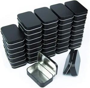 Metal Rectangular Empty Hinged Tins - Black Mini Portable Box Containers Small Storage Kit & Home Organizer for Storage Drawing Pin Candies Jewelry Crafts(Black, 40 Pack)