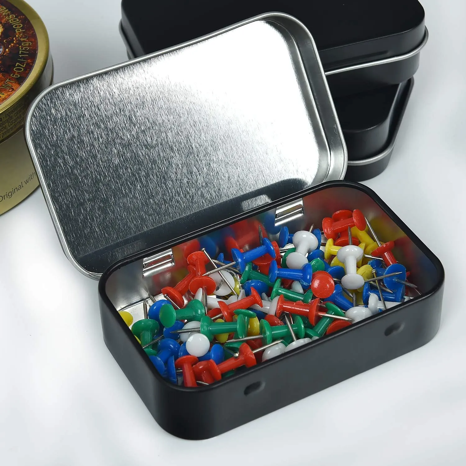 Metal Rectangular Empty Hinged Tins - Black Mini Portable Box Containers Small Storage Kit & Home Organizer for Storage Drawing Pin Candies Jewelry Crafts(Black, 40 Pack)