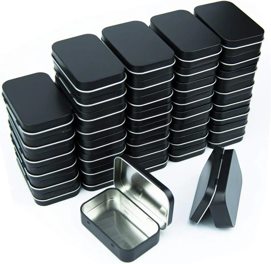 Metal Rectangular Empty Hinged Tins - Black Mini Portable Box Containers Small Storage Kit & Home Organizer for Storage Drawing Pin Candies Jewelry Crafts(Black, 40 Pack)