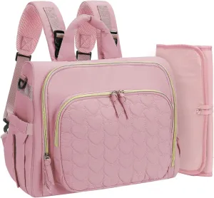 MHOMER Diaper Bag Backpack Puffer Lightweight 3 in 1 Wide Open Small Diaper Bag Tote for Travel with Changing Pad Shoulder Straps,Pink