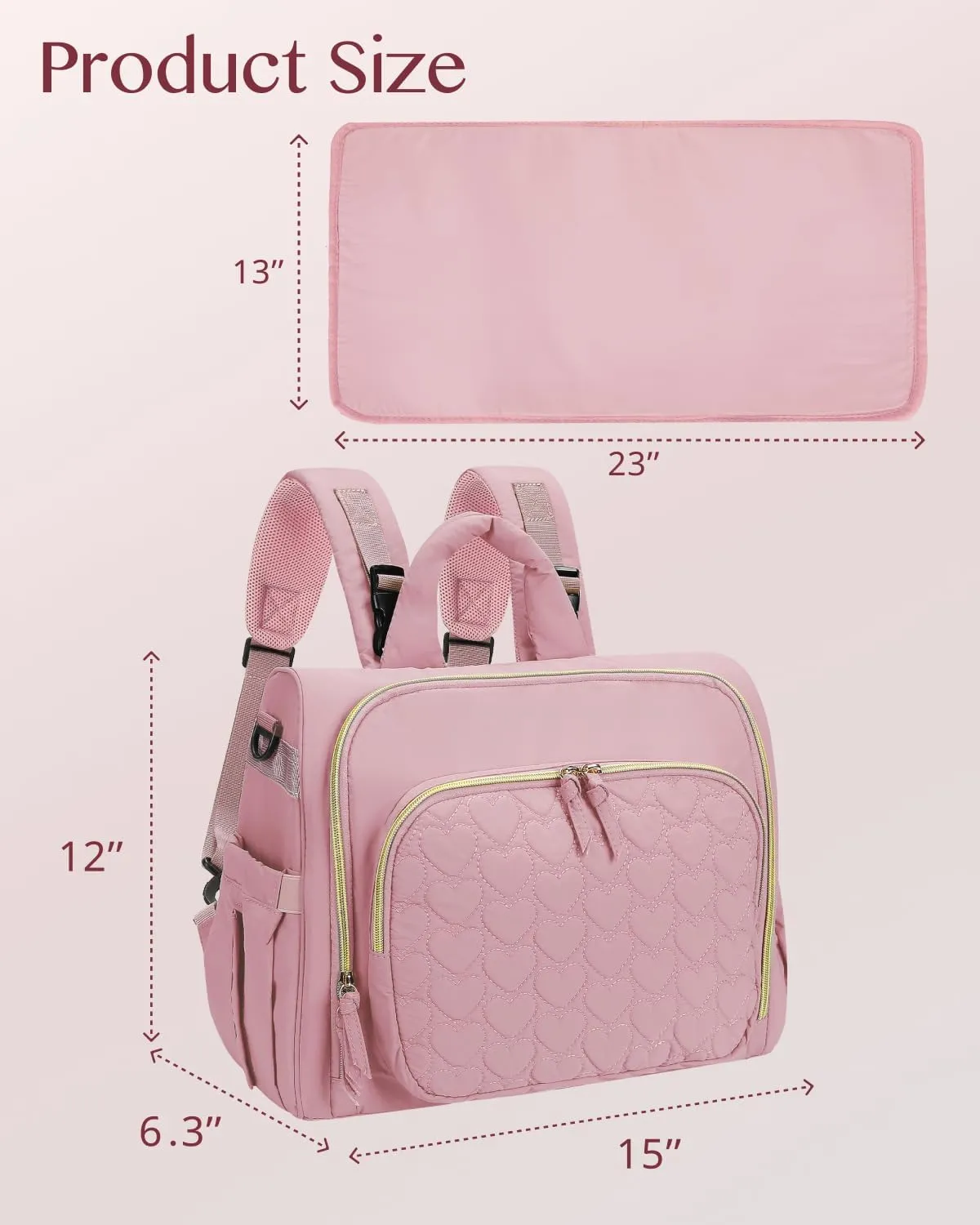 MHOMER Diaper Bag Backpack Puffer Lightweight 3 in 1 Wide Open Small Diaper Bag Tote for Travel with Changing Pad Shoulder Straps,Pink