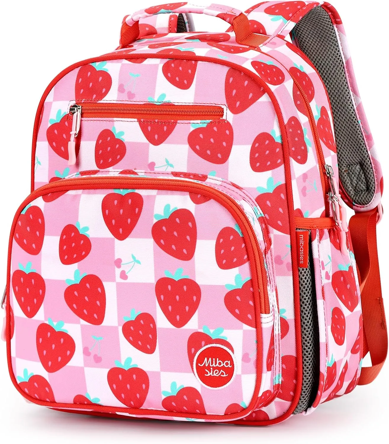 mibasies Kids Backpack for Girls: Girls Backpack 5-8 - Kindergarten Elementary School Bookbag for Girl - Strawberry Red