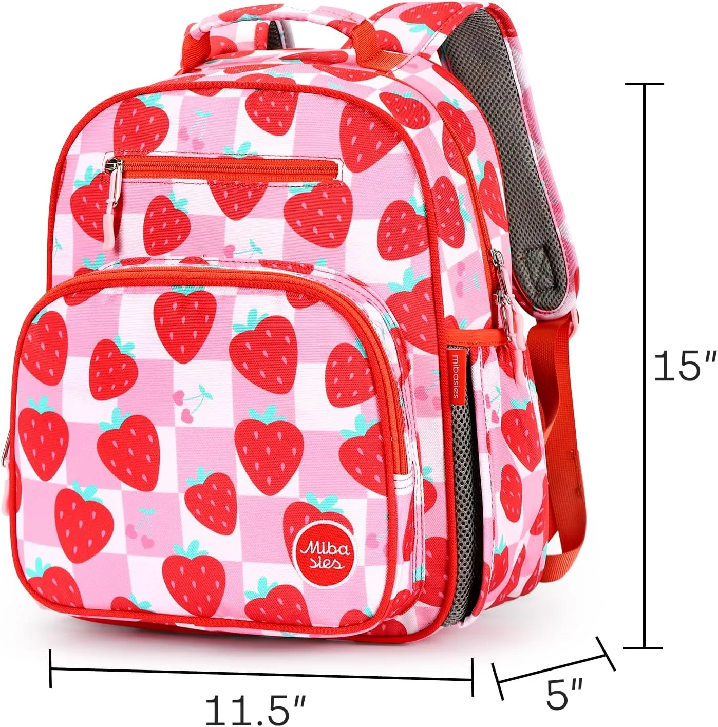 mibasies Kids Backpack for Girls: Girls Backpack 5-8 - Kindergarten Elementary School Bookbag for Girl - Strawberry Red