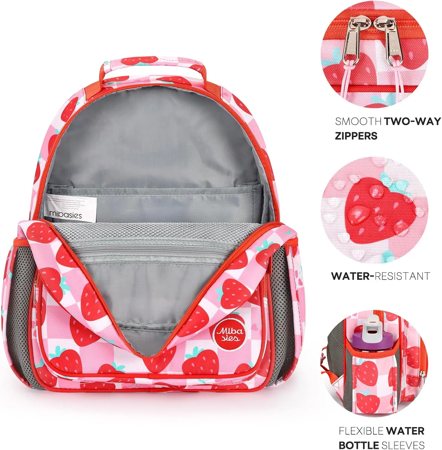 mibasies Kids Backpack for Girls: Girls Backpack 5-8 - Kindergarten Elementary School Bookbag for Girl - Strawberry Red