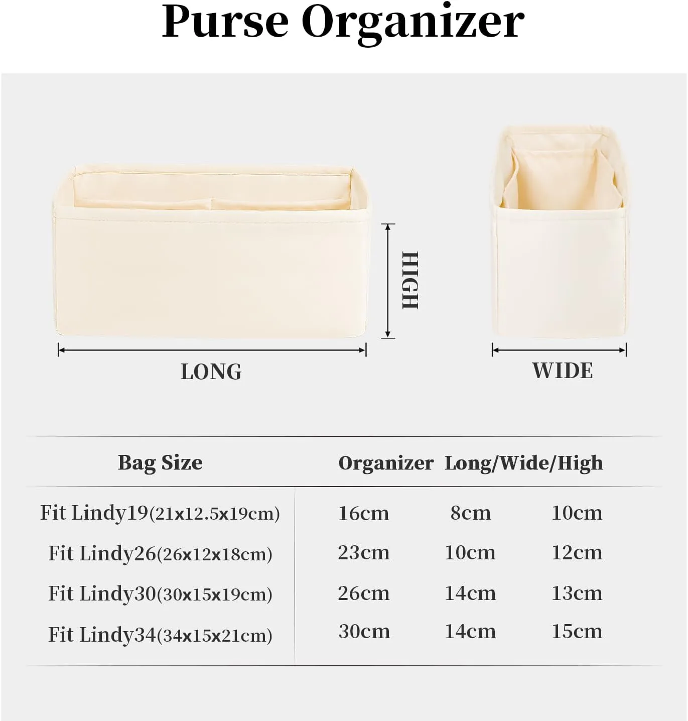 Mini Lindy Bag Insert, Luxury Bags Storage with Silk, Lightweight Inner Bag Compatible with Lindy 19 Bags, Multiple Pockets Large Capacity(Craie, Lindy19)