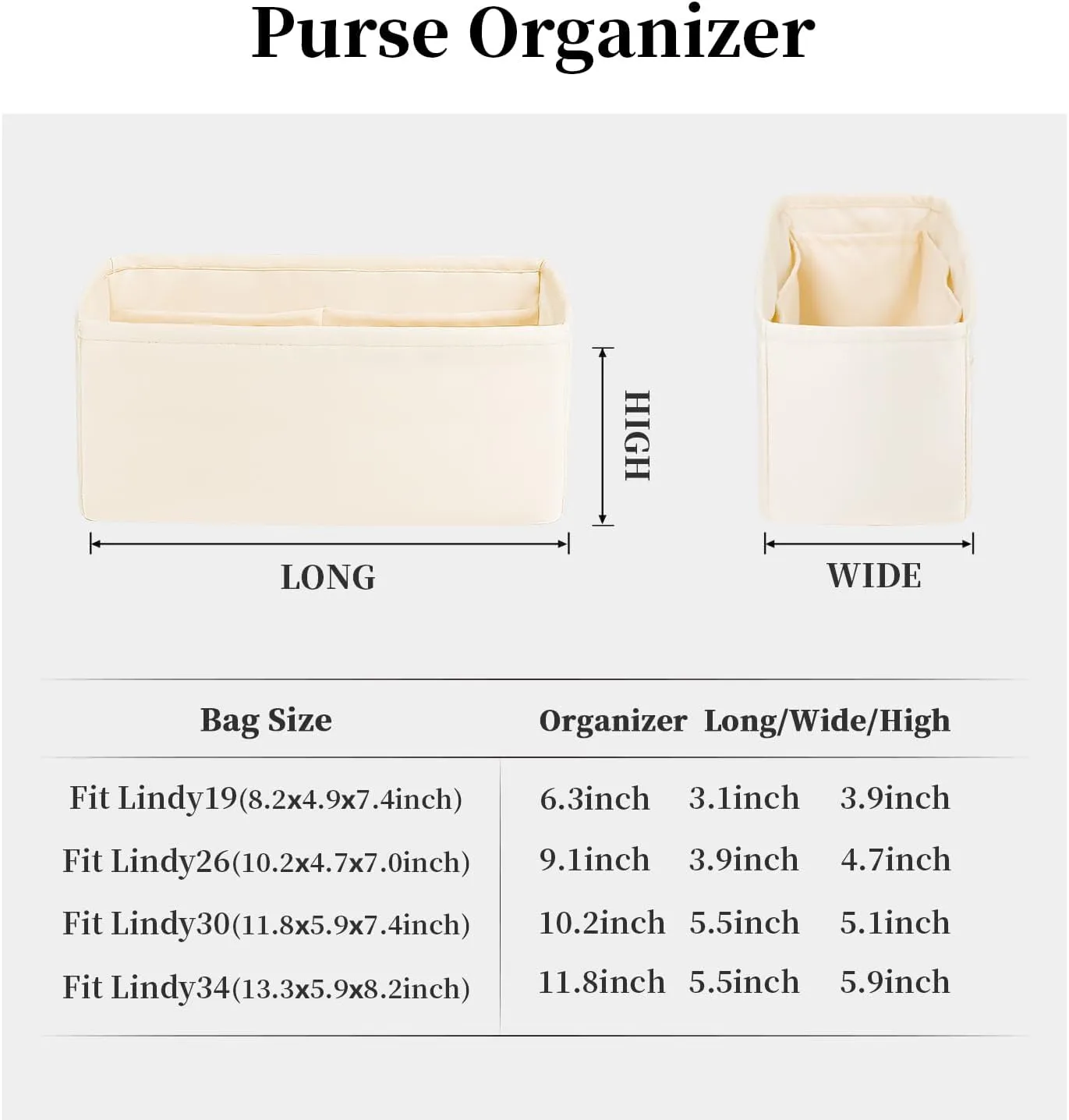 Mini Lindy Bag Insert, Luxury Bags Storage with Silk, Lightweight Inner Bag Compatible with Lindy 19 Bags, Multiple Pockets Large Capacity(Craie, Lindy19)