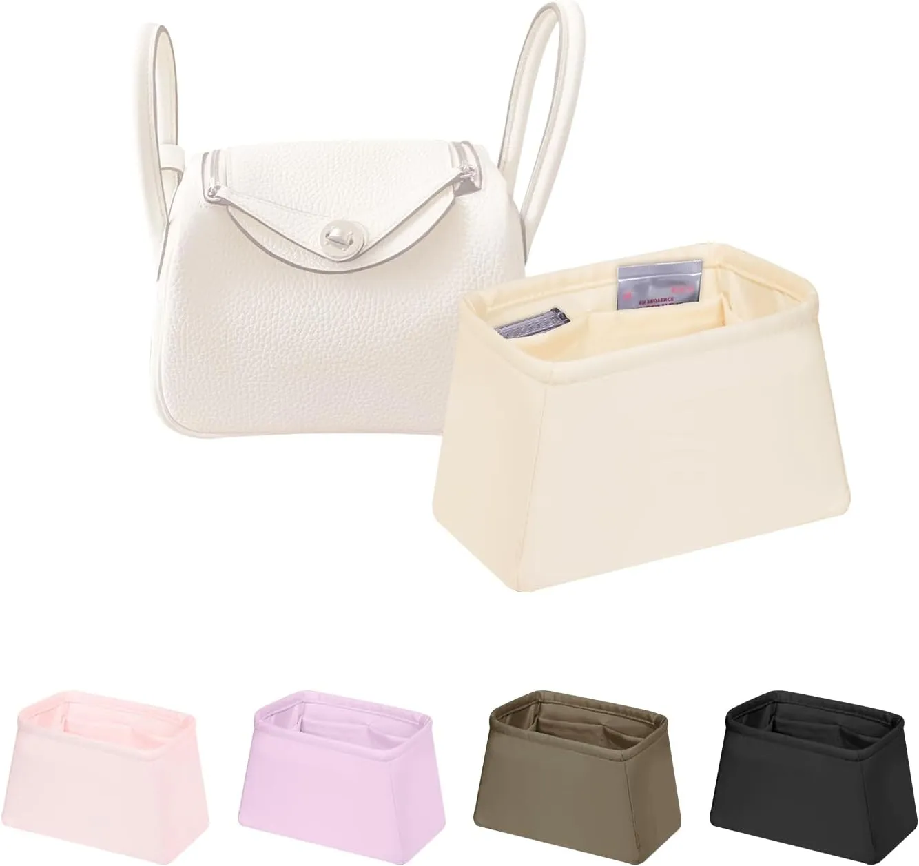 Mini Lindy Bag Insert, Luxury Bags Storage with Silk, Lightweight Inner Bag Compatible with Lindy 19 Bags, Multiple Pockets Large Capacity(Craie, Lindy19)