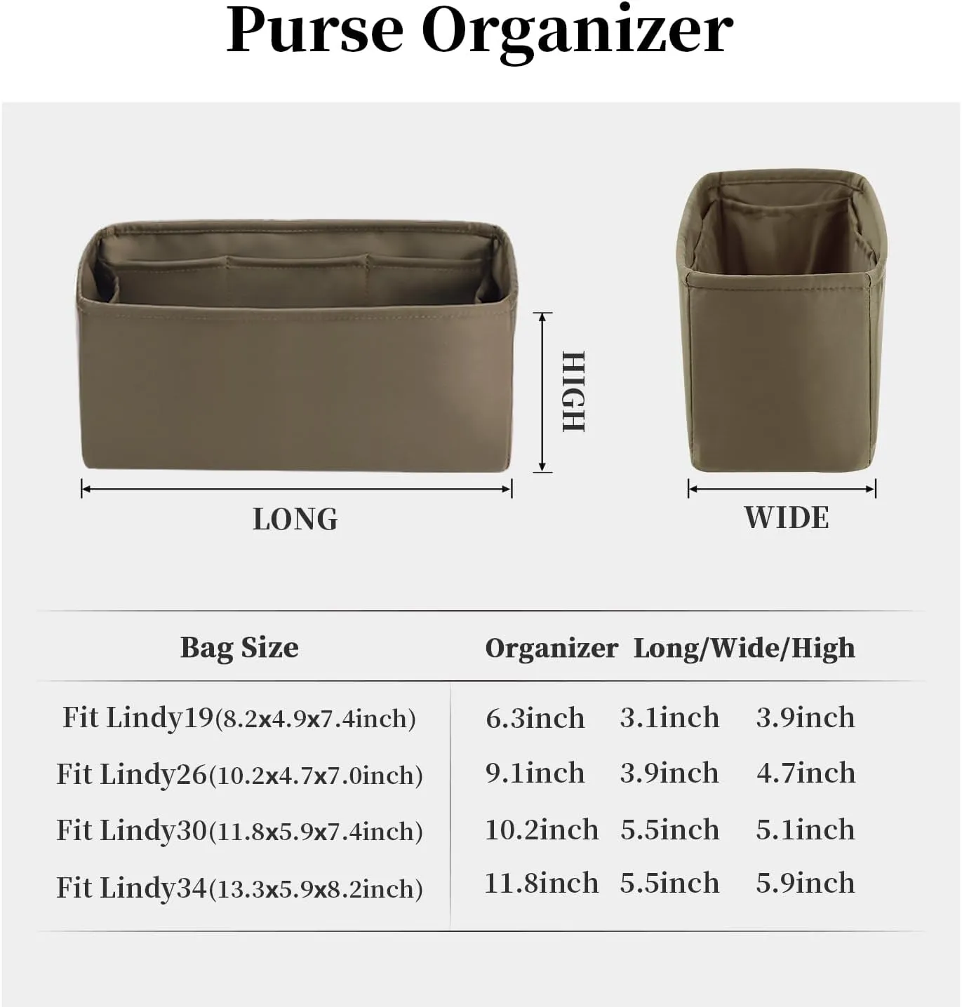 Mini Lindy Bag Insert, Luxury Bags Storage with Silk, Lightweight Inner Bag Compatible with Lindy 19 Bags, Multiple Pockets Large Capacity(Etoupe grey, Lindy19)