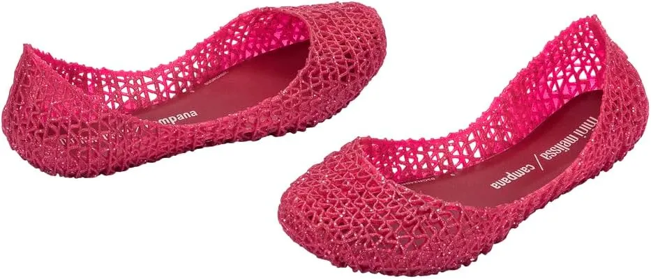 mini melissa Campana Papel Flats for Kids - Comfortable & Cute Closed-Toe Jelly Flat Shoes with Interwoven Cut-Out Design for Girls