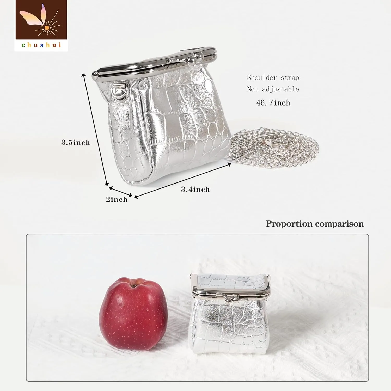 Mini Purse,Chain Gothic Tiny Bag, Micro Coin Wallet for Women,Kiss Lock Leather Crossbody Bag