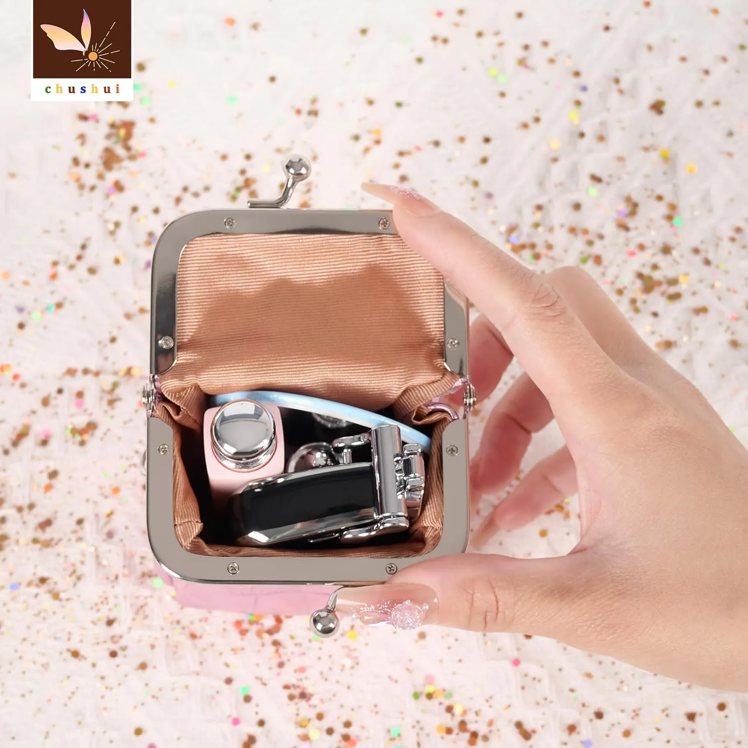 Mini Purse,Chain Gothic Tiny Bag, Micro Coin Wallet for Women,Kiss Lock Leather Crossbody Bag
