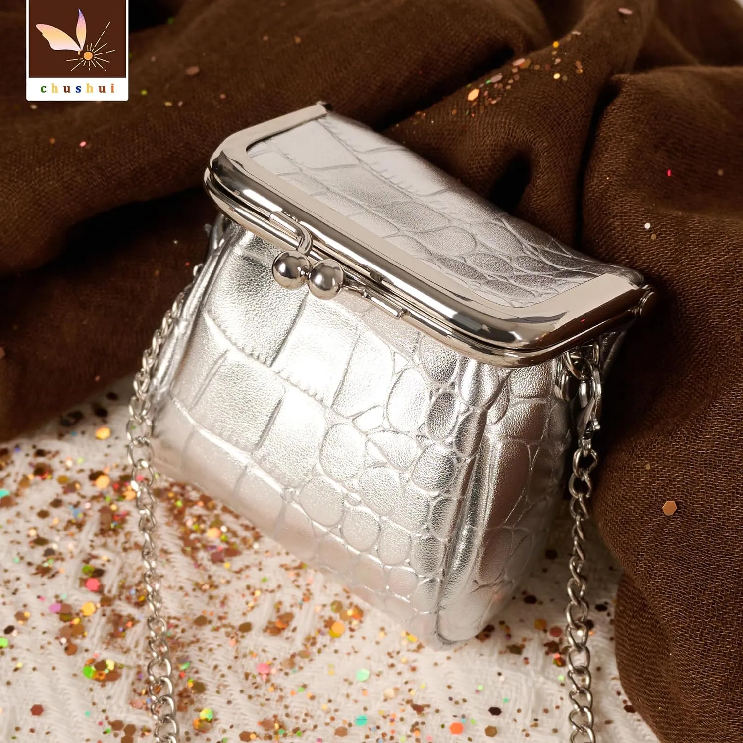 Mini Purse,Chain Gothic Tiny Bag, Micro Coin Wallet for Women,Kiss Lock Leather Crossbody Bag