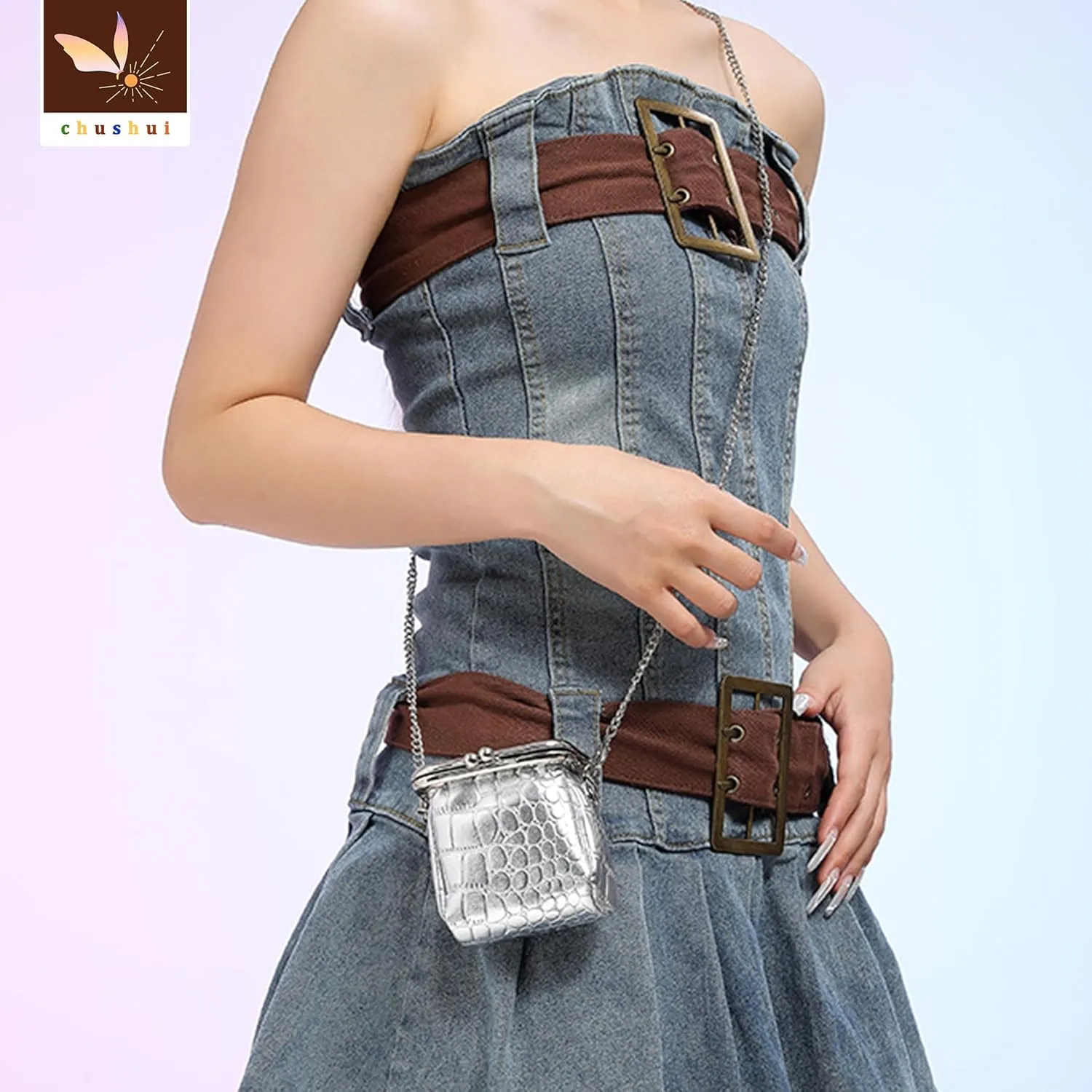 Mini Purse,Chain Gothic Tiny Bag, Micro Coin Wallet for Women,Kiss Lock Leather Crossbody Bag
