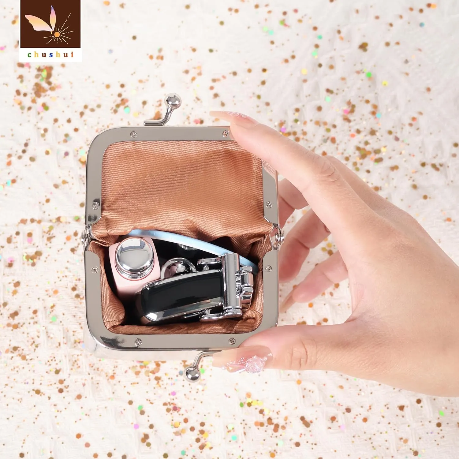 Mini Purse,Chain Gothic Tiny Bag, Micro Coin Wallet for Women,Kiss Lock Leather Crossbody Bag