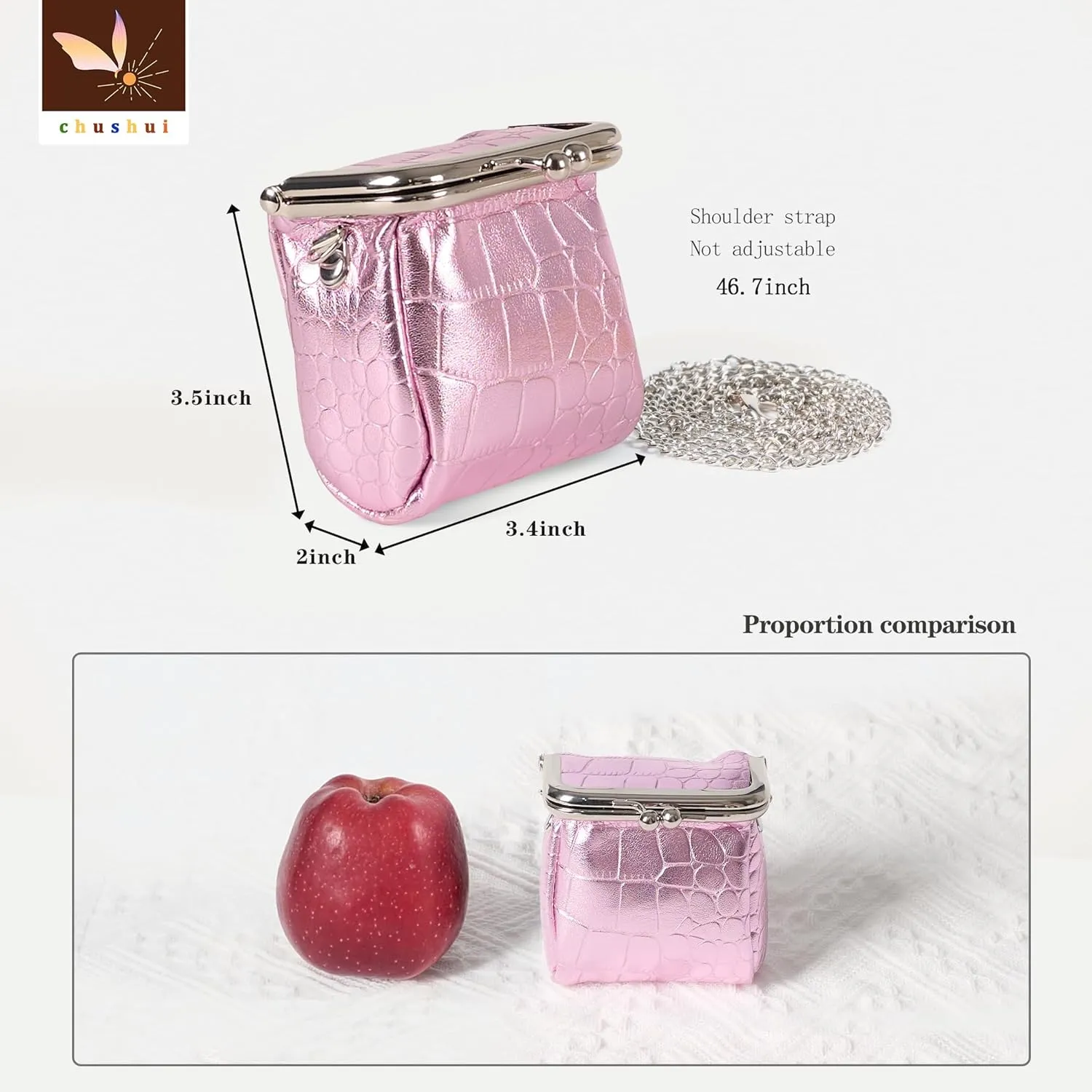 Mini Purse,Chain Gothic Tiny Bag, Micro Coin Wallet for Women,Kiss Lock Leather Crossbody Bag