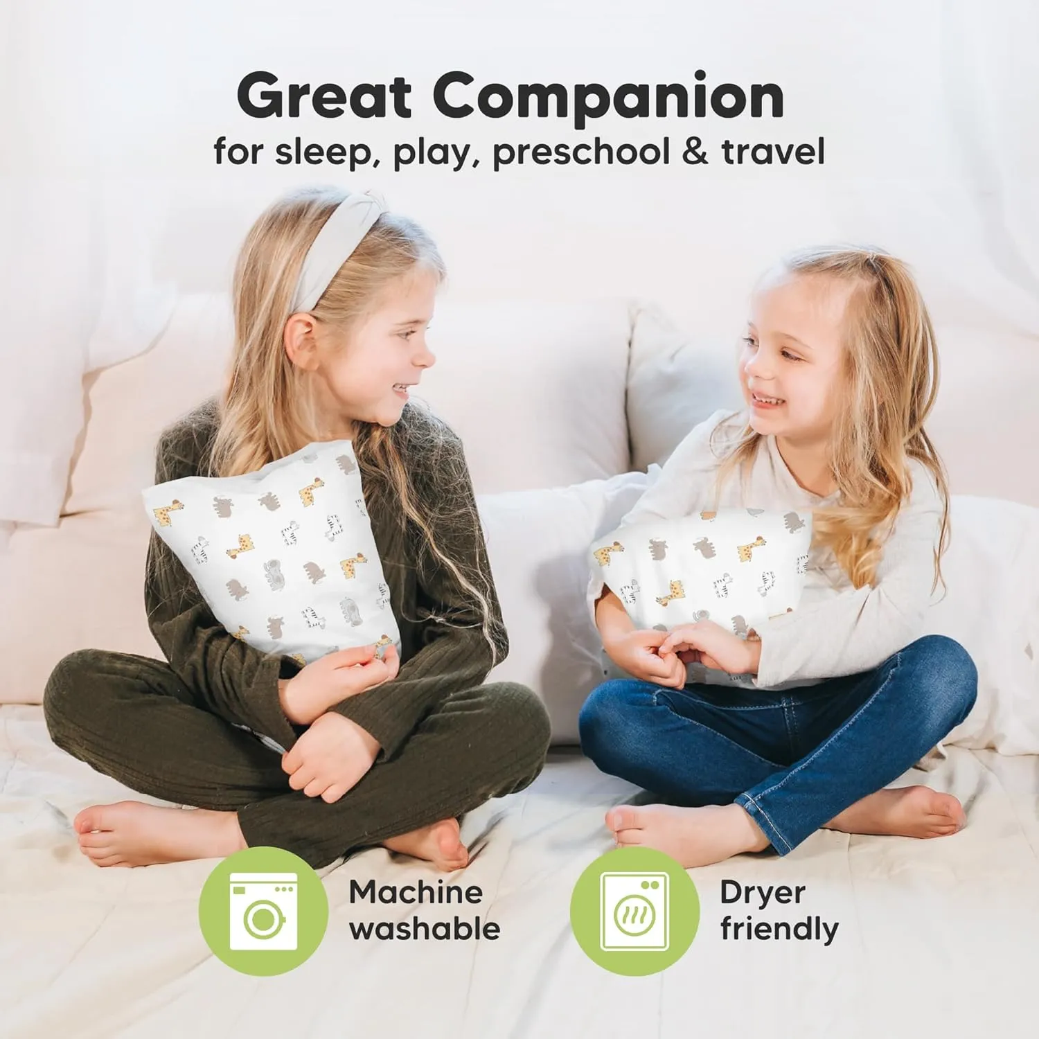 Mini Toddler Pillow with Pillowcase - 9x13 My Little Dreamy Travel Kids Pillow for Sleeping, Toddler Bed, Small, Tiny, Organic Cotton Pillowcase, Soft & Breathable, Kids 2-4 Years Old(Safari Echo)