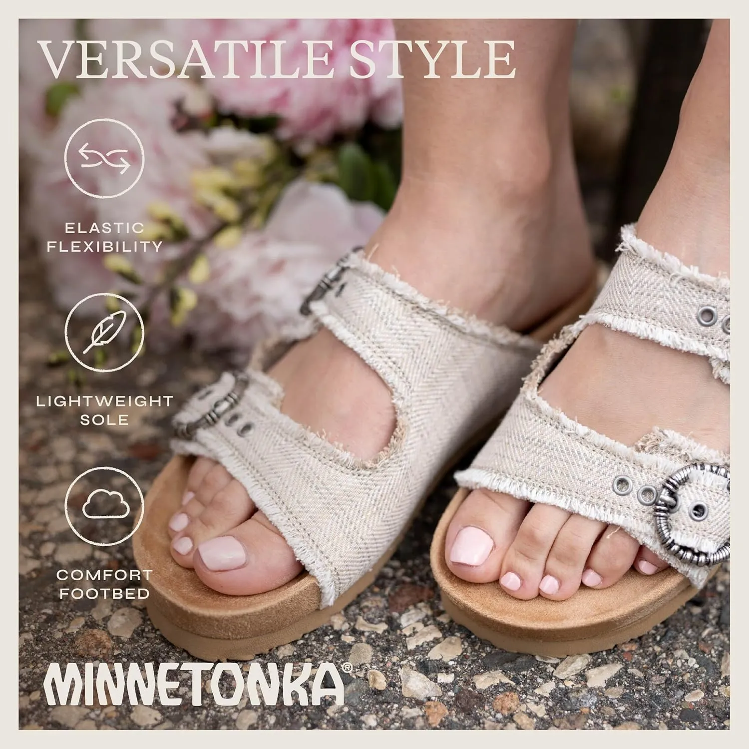 Minnetonka Georgine – Women’s Two Strap Sandals with Two Buckle Adjustable Straps, Metal Accents, and Microfiber Lining
