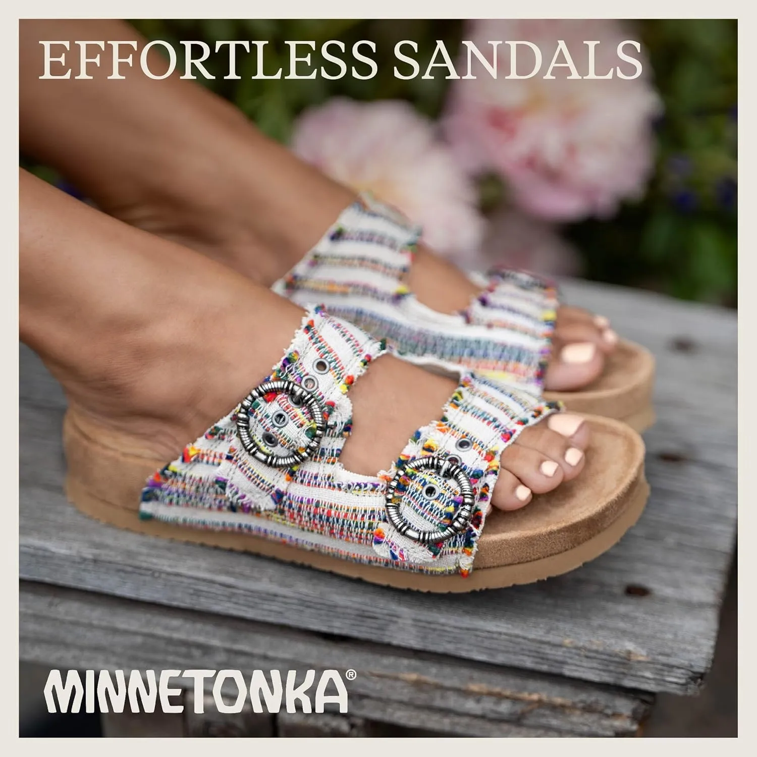 Minnetonka Georgine – Women’s Two Strap Sandals with Two Buckle Adjustable Straps, Metal Accents, and Microfiber Lining