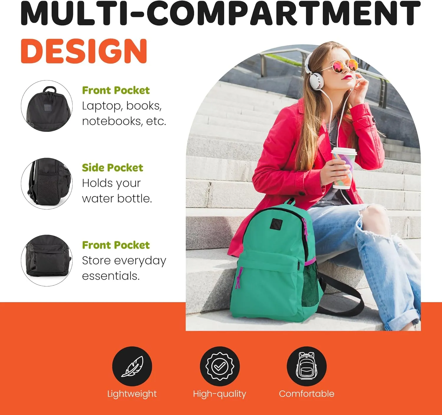 Mintra Office Backpack, Water-resistant Everyday Bag with Adjustable Straps, Unisex Backpack for Travel, College, Multi-Compartments with Secure Zippers, Bronze, 15L Small, 10" W x 14.17" H