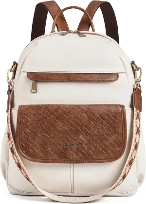 Missnine PU Leather Backpack Purse for Women, Convertible Travel Backpack, Designer Ladies Shoulder Bag and Satchel Bags for Work, College with Weave Detail