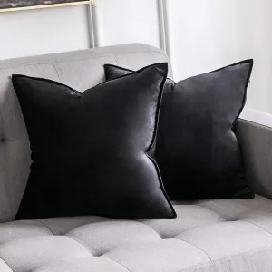 MIULEE Pack of 2 Decorative Velvet Throw Pillow Cover Soft Pillowcase Solid Square Cushion Case for Sofa Bedroom Car 20x20 Inch 50x50 Cm Black