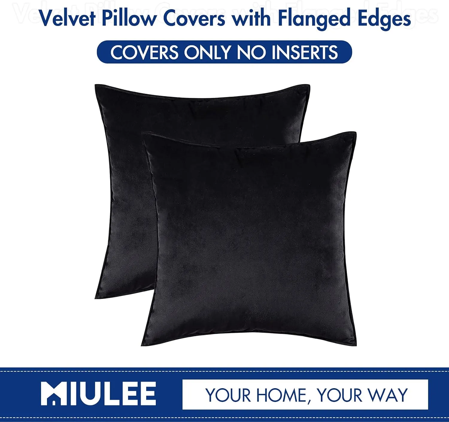 MIULEE Pack of 2 Decorative Velvet Throw Pillow Cover Soft Pillowcase Solid Square Cushion Case for Sofa Bedroom Car 20x20 Inch 50x50 Cm Black