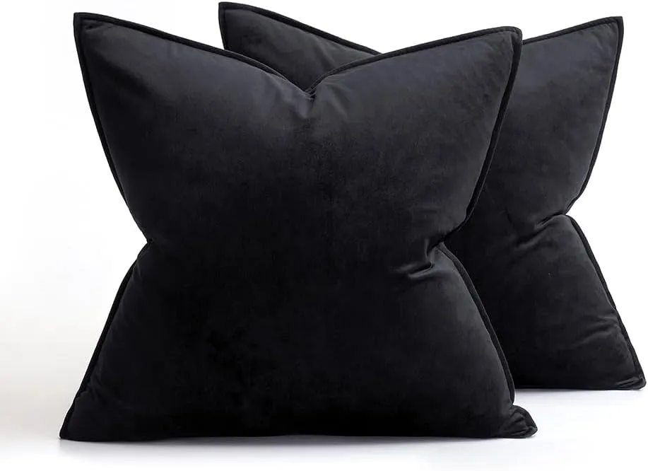 MIULEE Pack of 2 Decorative Velvet Throw Pillow Cover Soft Pillowcase Solid Square Cushion Case for Sofa Bedroom Car 20x20 Inch 50x50 Cm Black