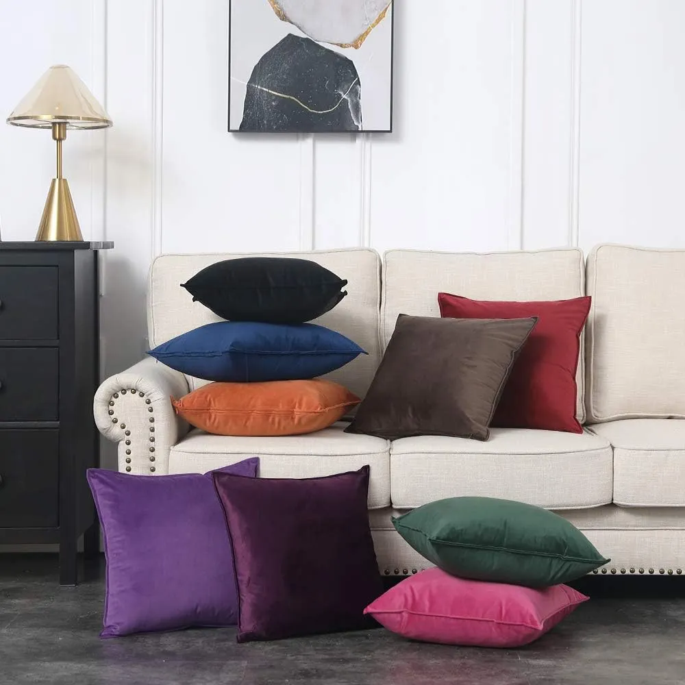 MIULEE Pack of 2 Decorative Velvet Throw Pillow Cover Soft Pillowcase Solid Square Cushion Case for Sofa Bedroom Car 20x20 Inch 50x50 Cm Black