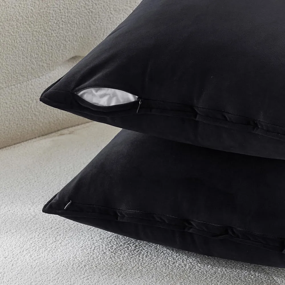 MIULEE Pack of 2 Decorative Velvet Throw Pillow Cover Soft Pillowcase Solid Square Cushion Case for Sofa Bedroom Car 20x20 Inch 50x50 Cm Black