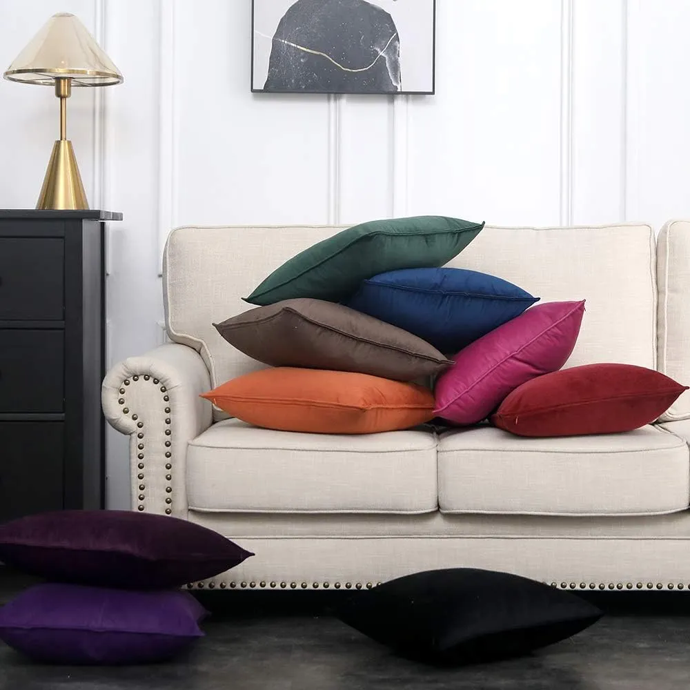 MIULEE Pack of 2 Decorative Velvet Throw Pillow Cover Soft Pillowcase Solid Square Cushion Case for Sofa Bedroom Car 20x20 Inch 50x50 Cm Black